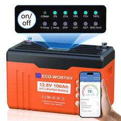 ECO-WORTHY 12V 100Ah LiFePO4 Lithium Battery with SOC Display